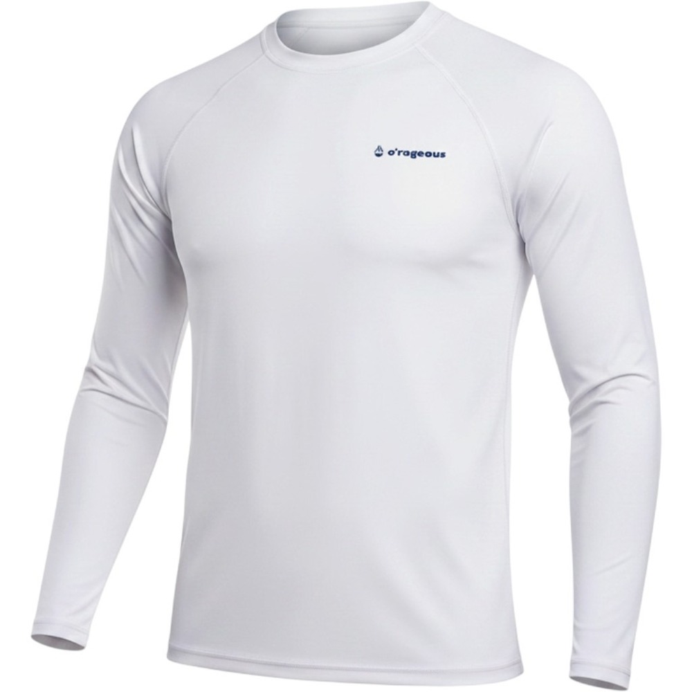 O'Rageous Mens Solid‎ Long Sleeve Rash Guard Shirt White UPF 50 Large 169167